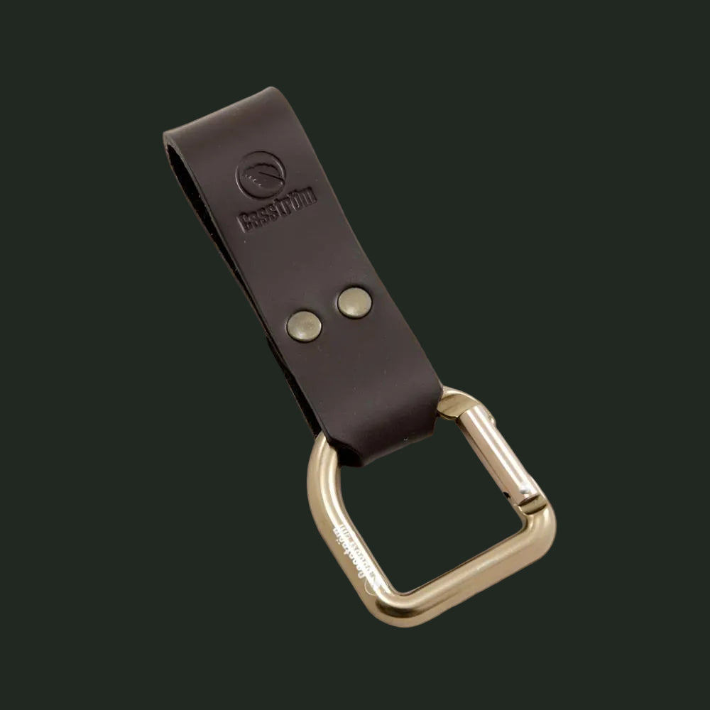 Casström No.3 leather dangler with brass D-ring in dark brown leather studio product image