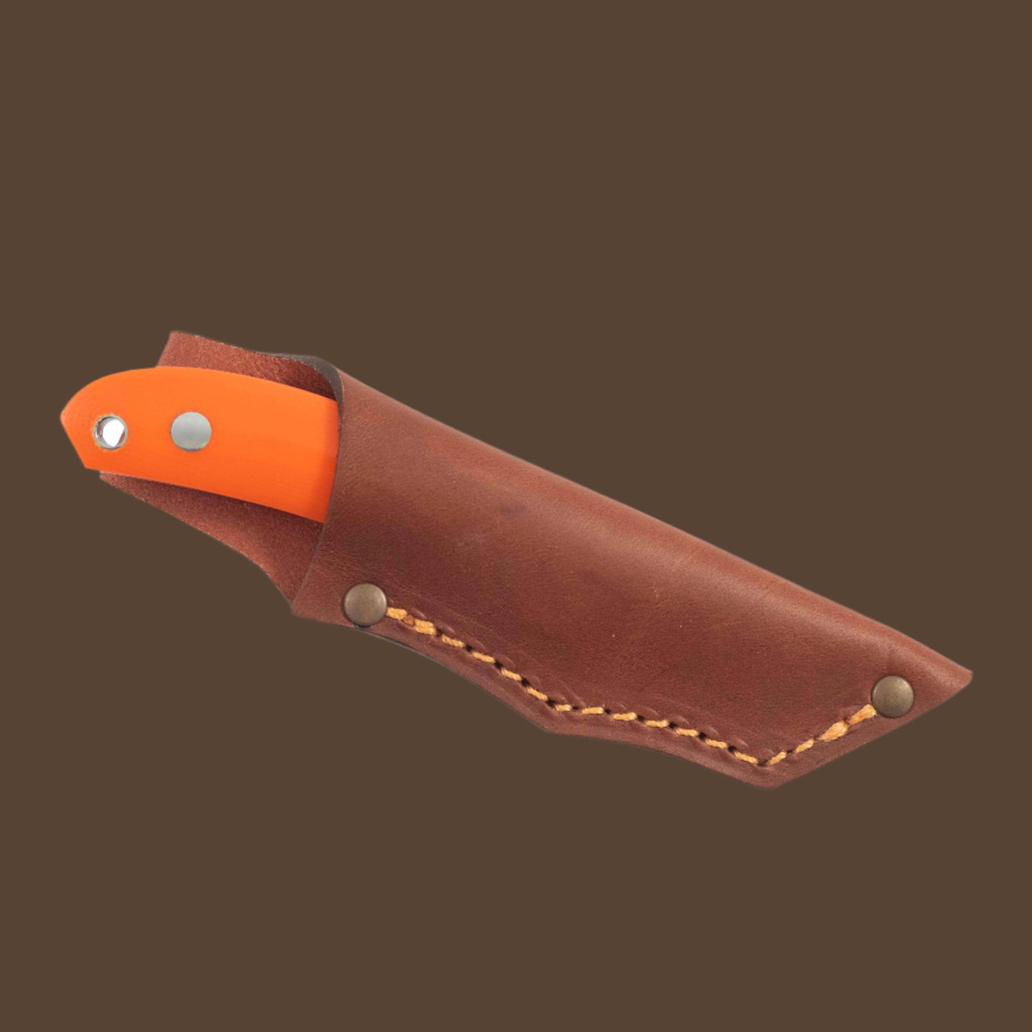 Casström Safari knife - orange G10 handle, in a leather sheath