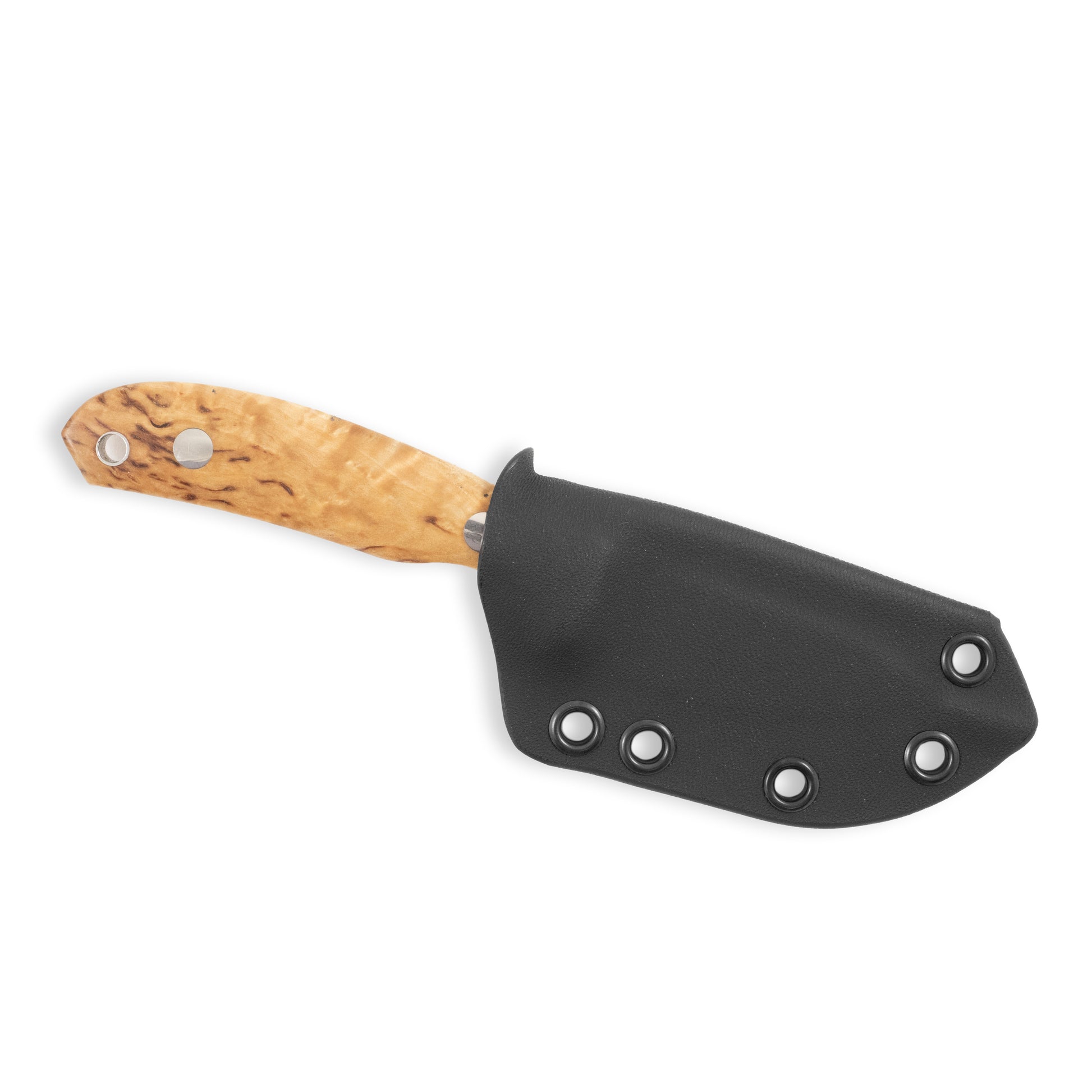 Casström Safari mini hunting knife, curly birch handle, in a kydex sheath