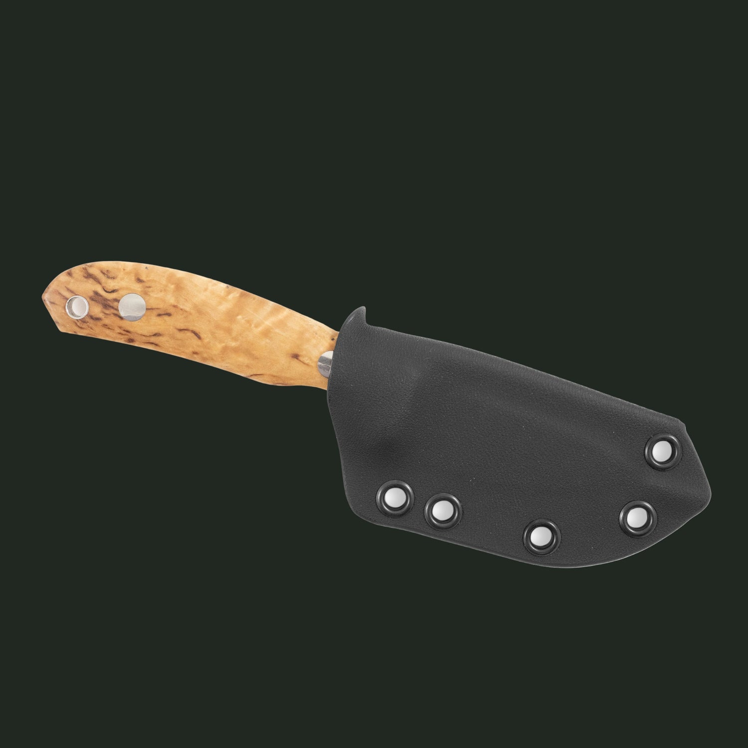 Casström Safari mini hunting knife, curly birch handle, in a kydex sheath