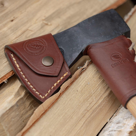 No.20 axe Sheath and Casström axe handle guard on a Hultafors axe