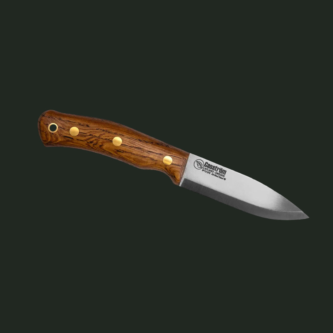 Casström Limited edition No.10 SFK knife with antique oak handle on a white background