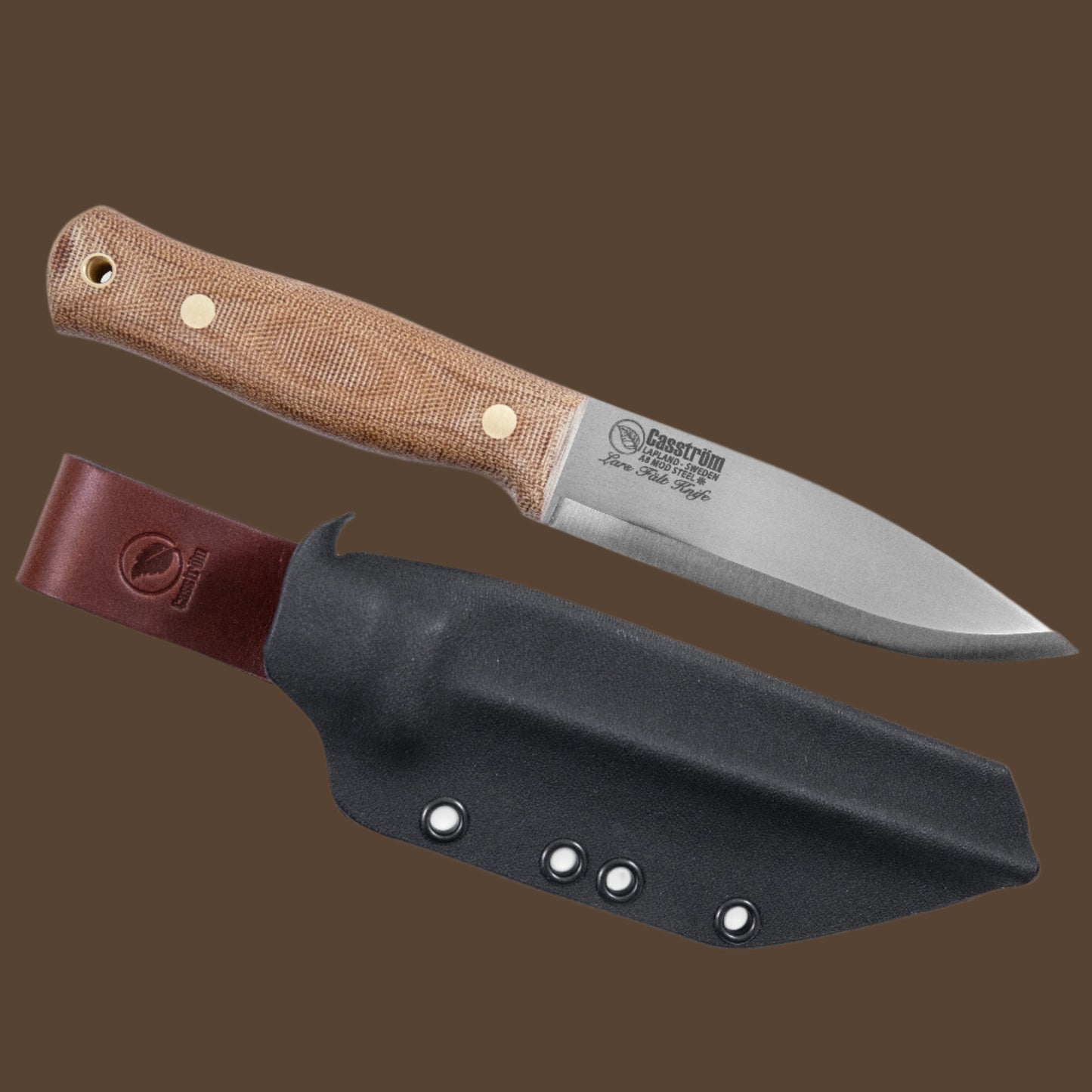 Studio image of the Casström Lars Fält knife in Canvas Micarta.