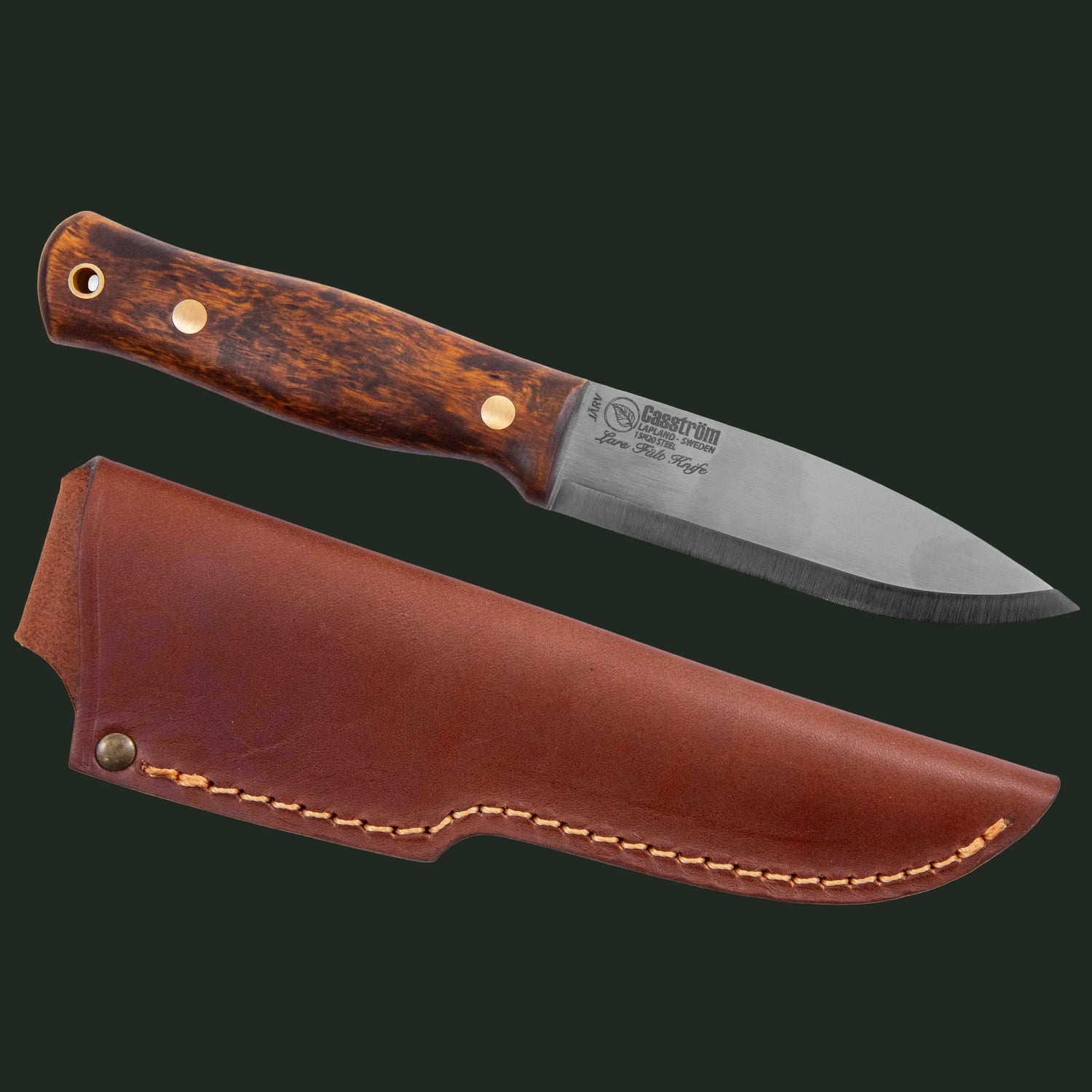 Casström Lars Fält Järv fixed blade knife with dark curly birch handle