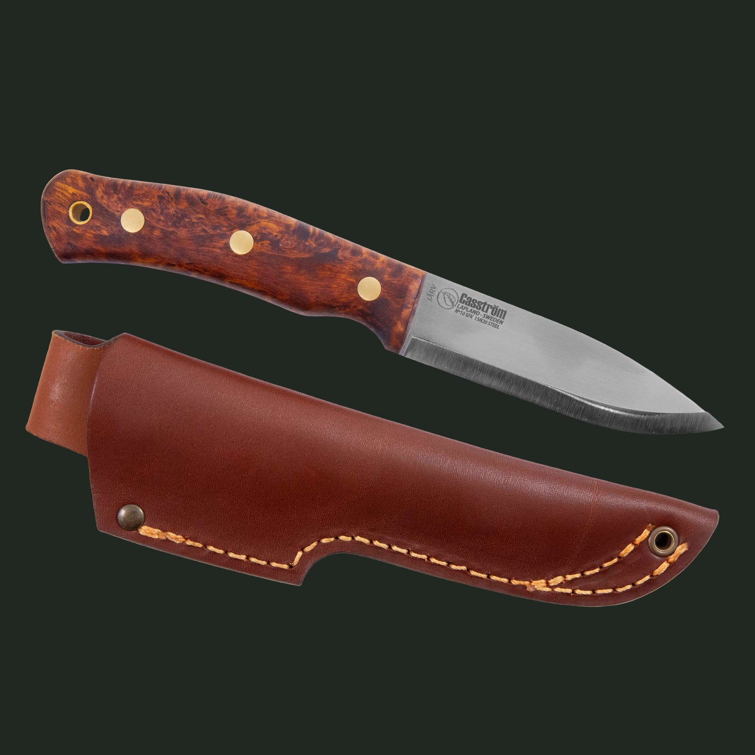 Casström Järv No.10 SFK fixed blade knife with dark curly birch handle