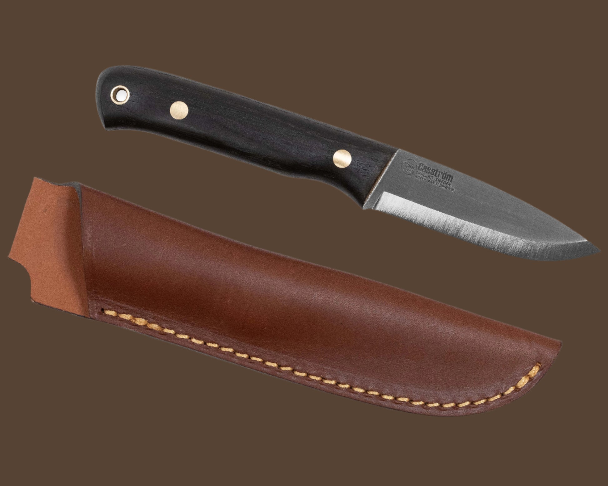 Casström Woodsman knife - Bog Oak Handle, with leather sheath
