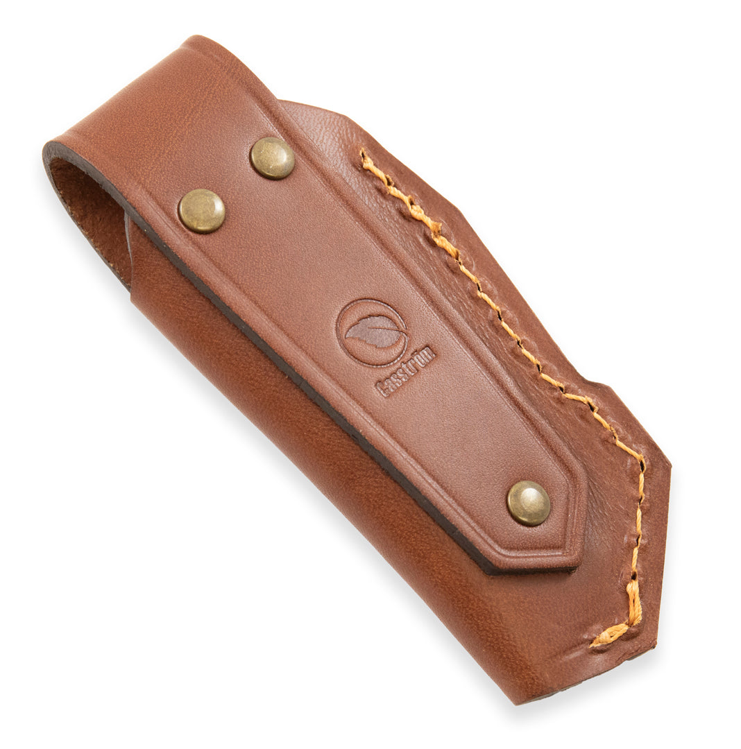 Back of the Casström leather folding knife pouchj, showing the wide belt loop