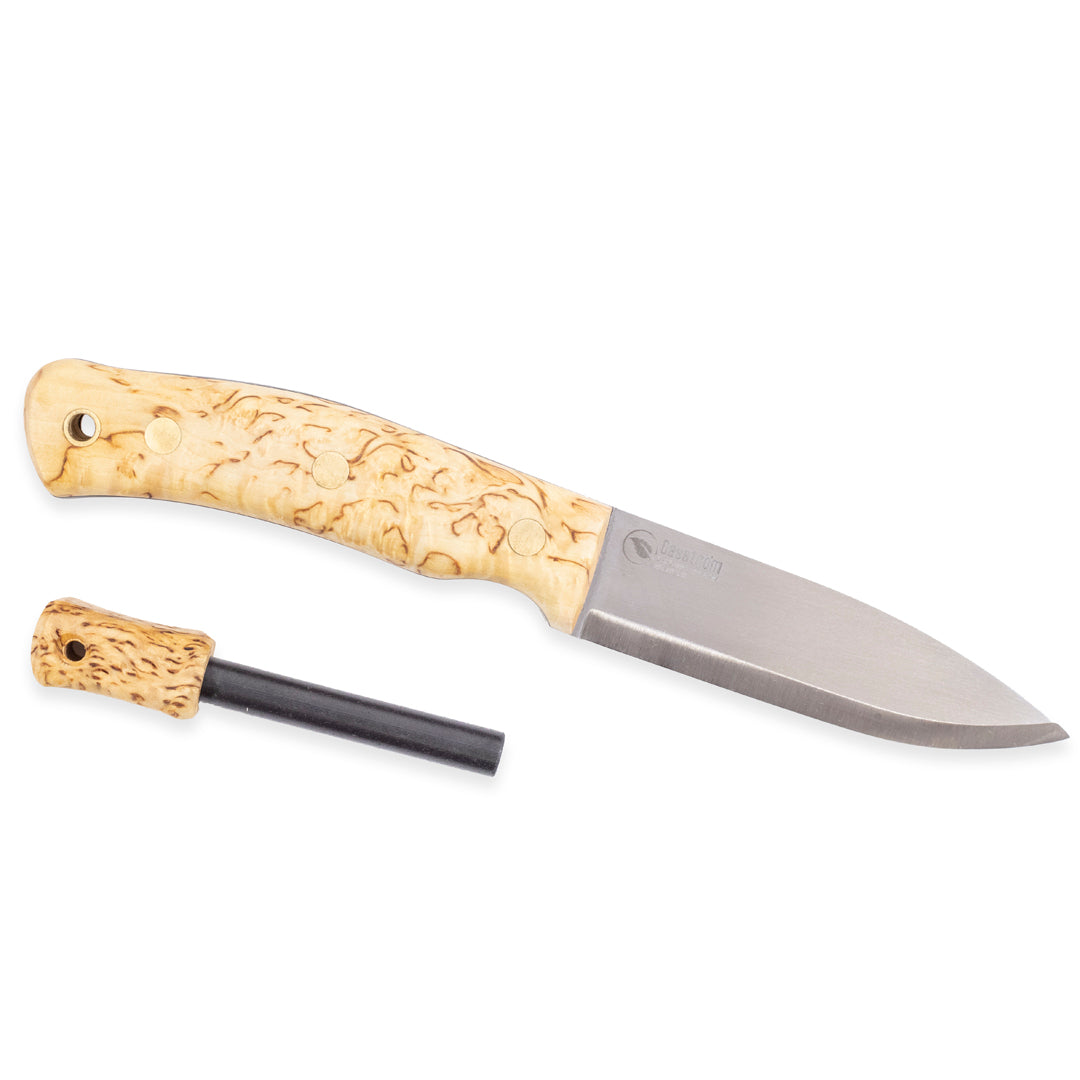 No.10 Swedish Forest Knife in curly birch with fire striker