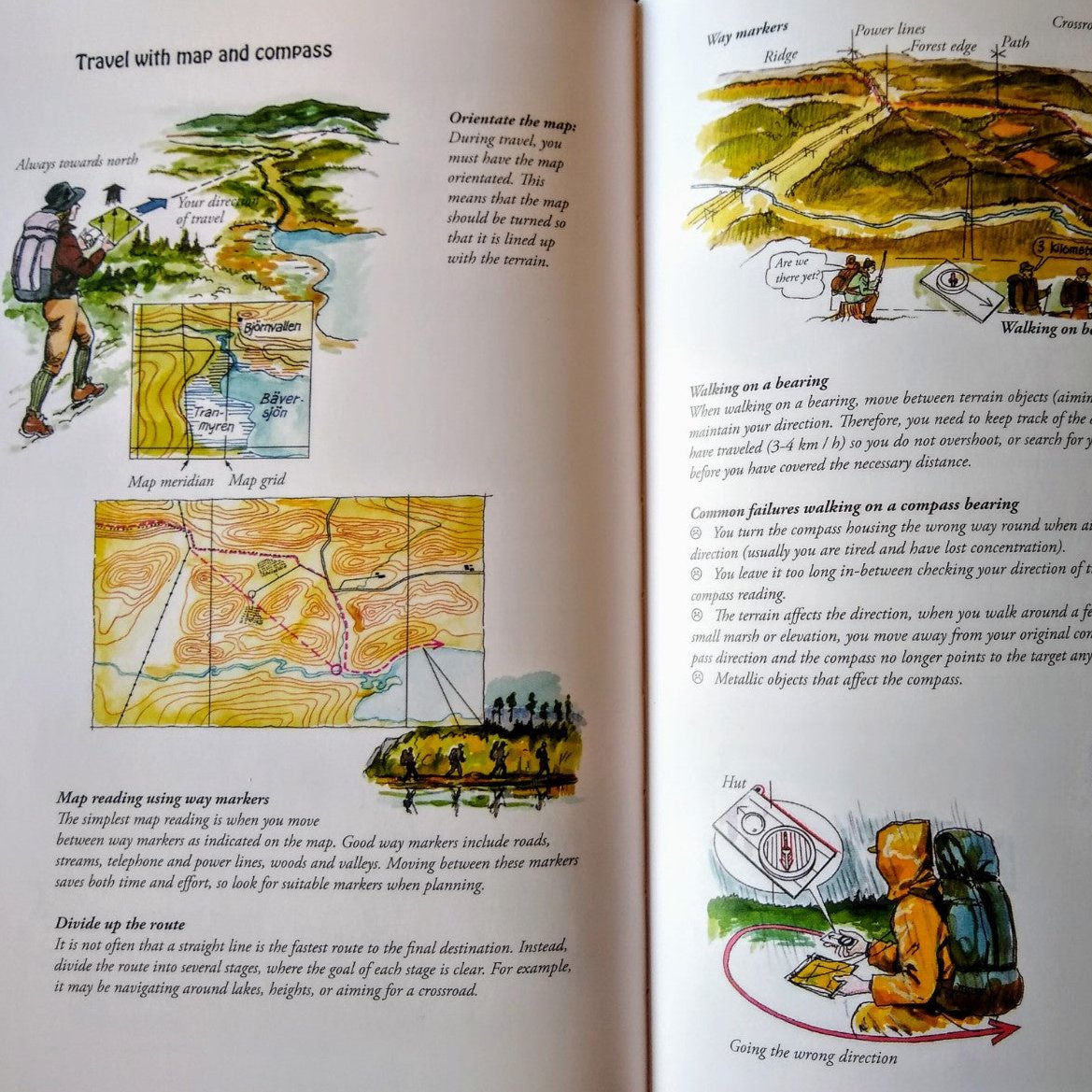 Outdoors the Scandinavian Way by Lars Fält - sample page on navigation with a compass.