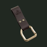 Casström No.3 leather dangler with brass D-ring in dark brown leather studio product image