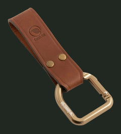 Casström No.3 XL dangler in cognac brown leather with brass D-ring studio shot