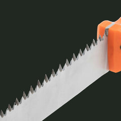 Close-up of a Casström field saw with an orange handle on a white background
