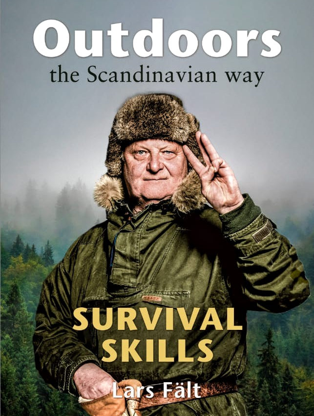 Book cover with a person in outdoor gear and text 'Outdoors the Scandinavian way Survival Skills' by Lars Fält.
