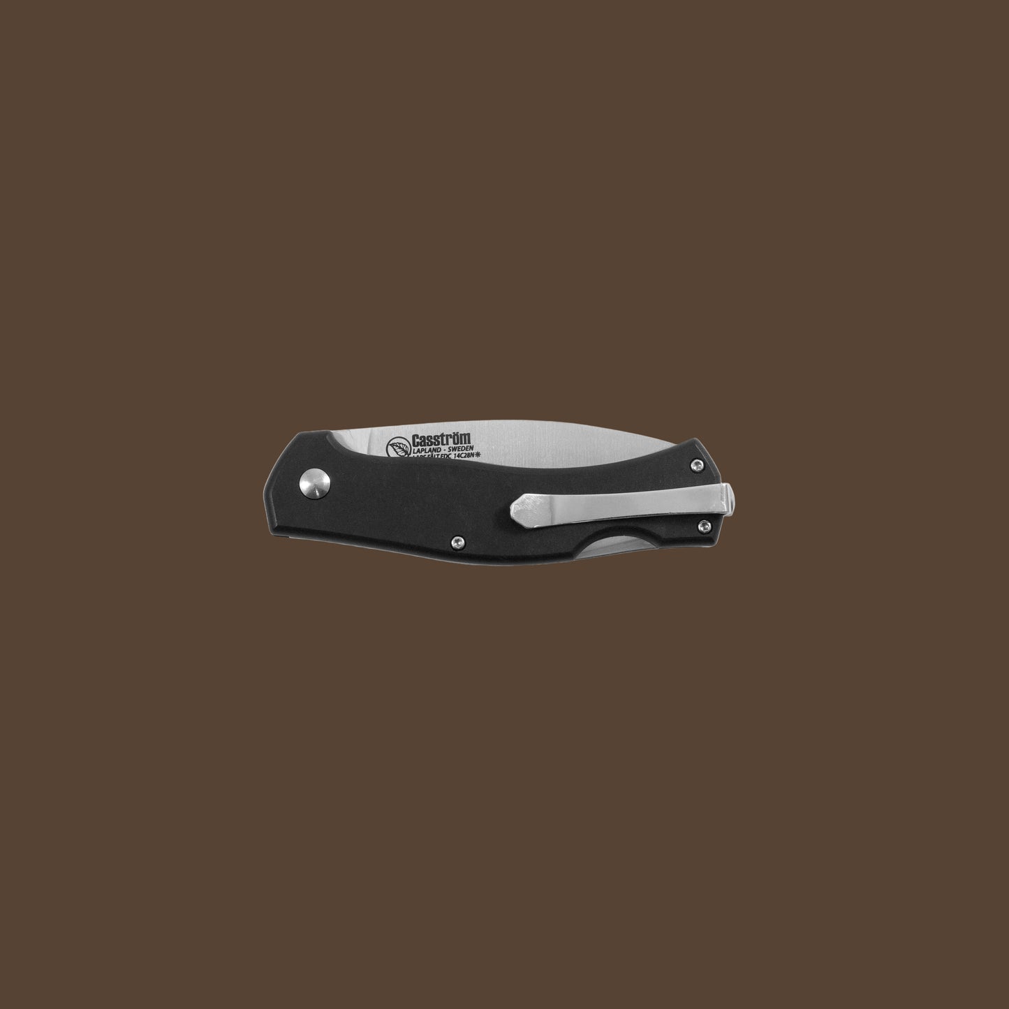 Black and silver folding knife on a white background