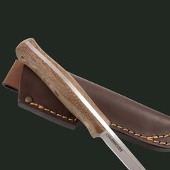 Studio product shot of the Casström No.10 Swedish Forest Knife featuring rugged Canvas Micarta scales and full-tang bushcraft design.