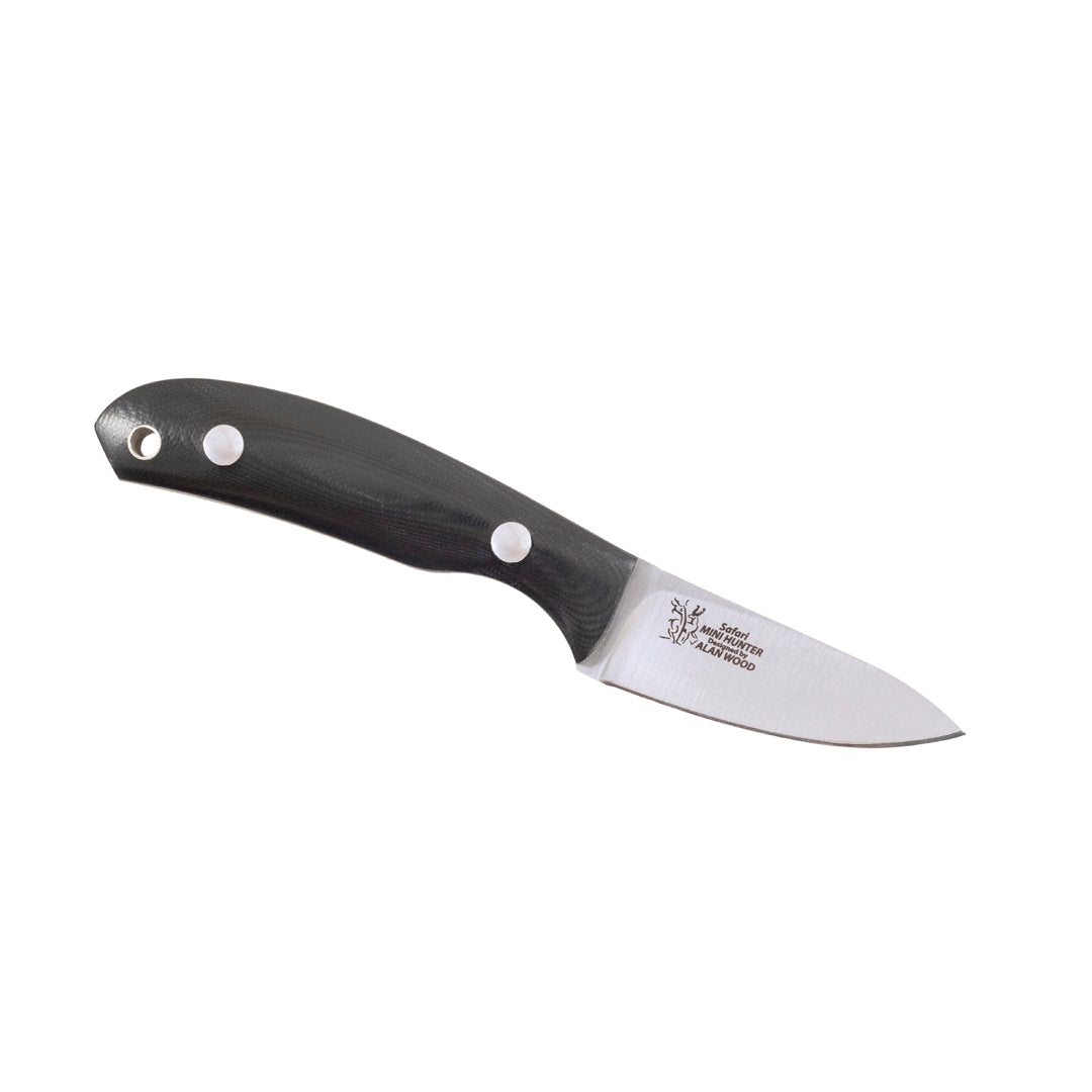 Casström Safari belt knife with black micarta handle and flat grind blade