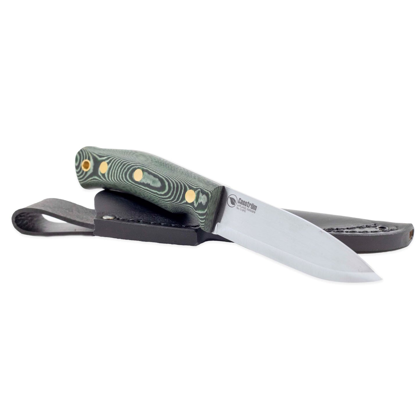 Casström No.10 SFK with green micarta handle and black leather sheath