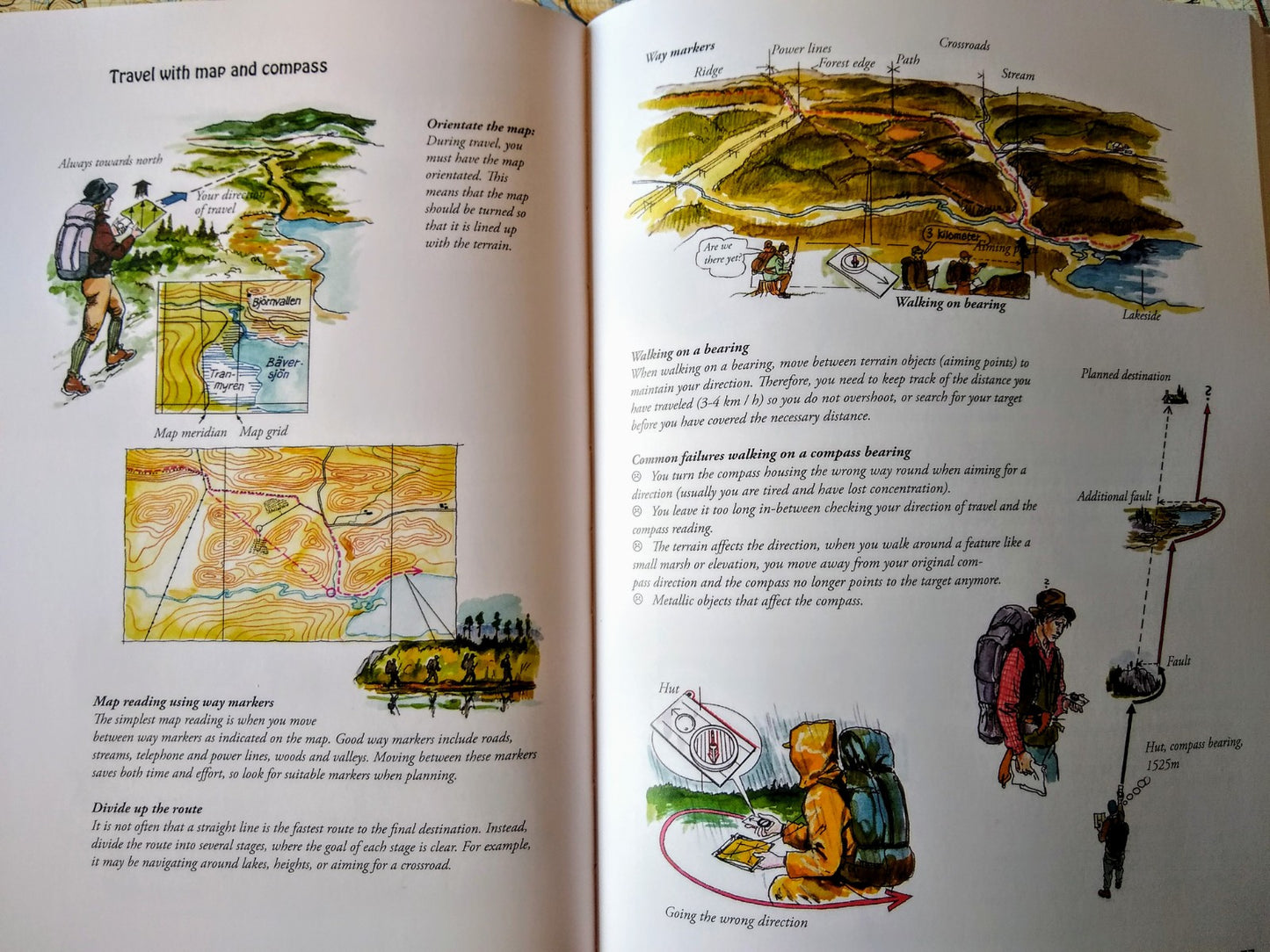 Outdoors the Scandinavian Way by Lars Fält - sample page on navigation with a compass.
