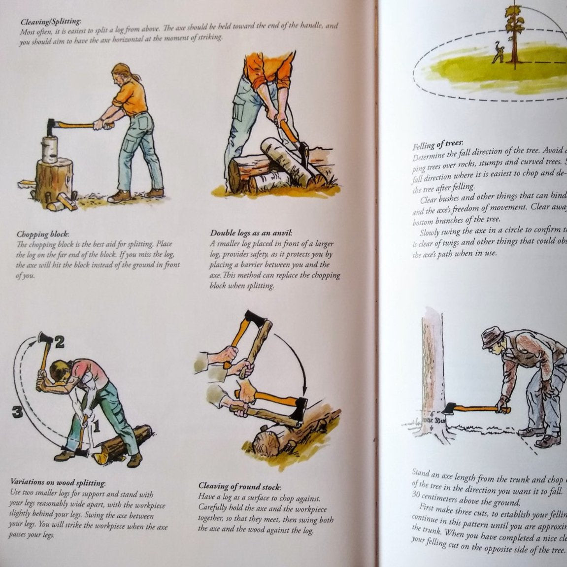 Outdoors the Scandinavian Way by Lars Fält - sample page on using an axe to chop wood