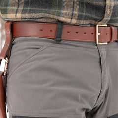Casström leather belt and leather dangler, with a Casström bushcraft knife attached