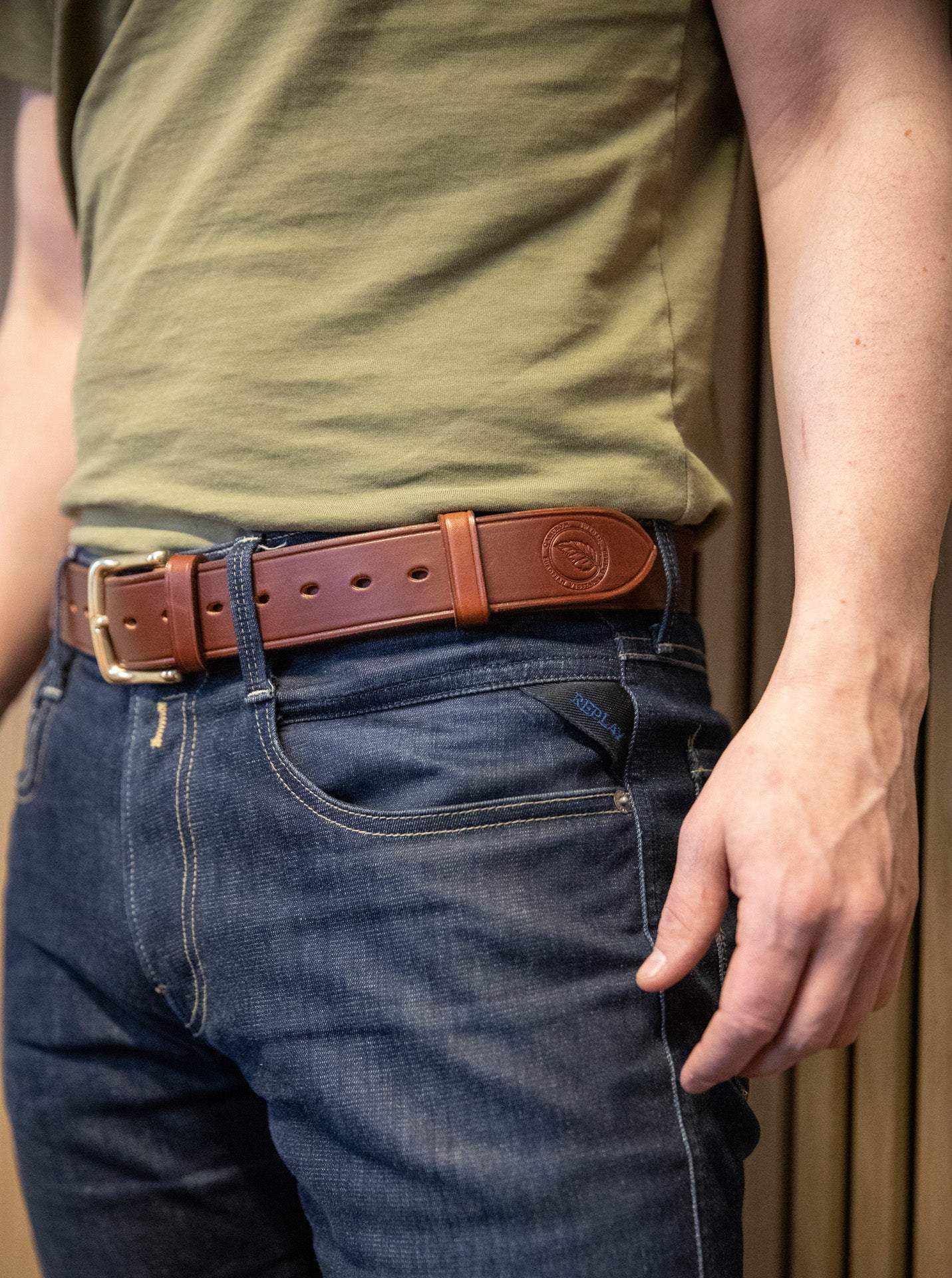 Casström leather belt on a pair of jeans