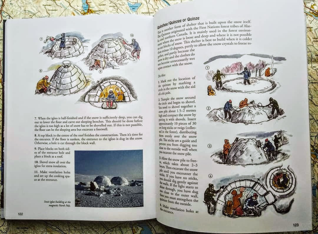Outdoors the Scandinavian Way by Lars Fält - page sample on building a snow shelter, quinze or igloo